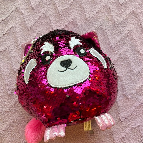 Sequin flip, pink metallic stuffed animal fox - Picture 1 of 5